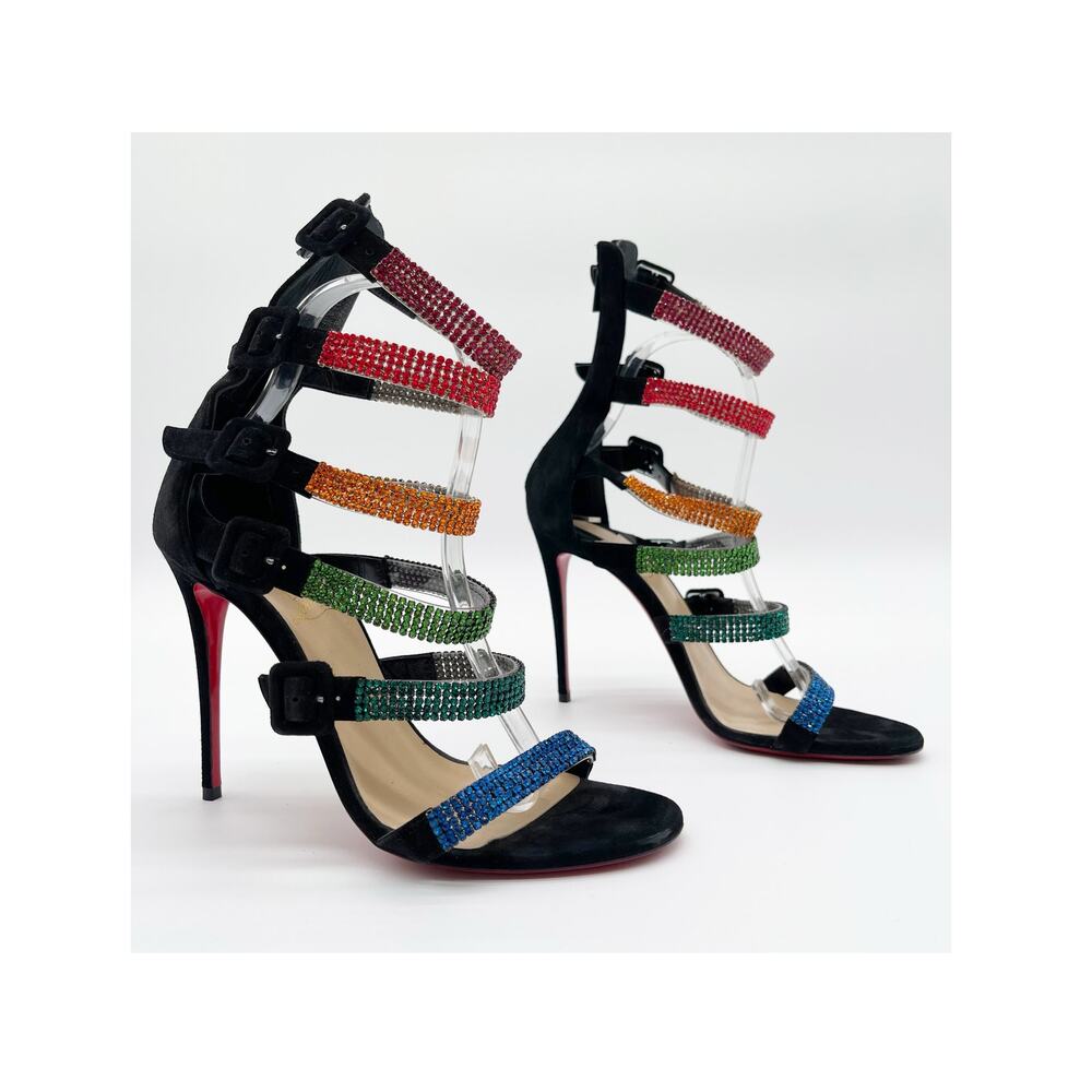 Christian Louboutin Raynibo Crystal Caged Stiletto Sandals EU 38 Rainbow Heels